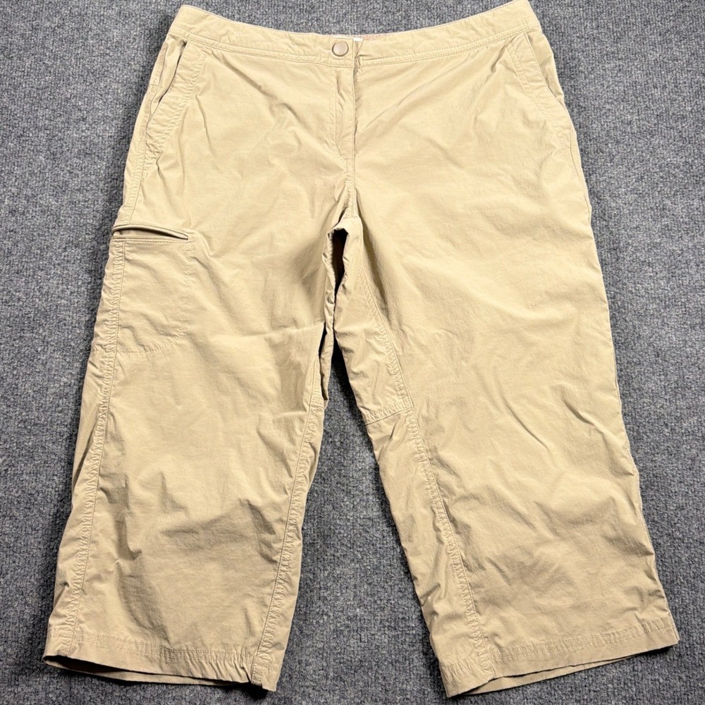 LL Bean Vista Camp Shorts Capri Women 14 32" Tan Cargo Hiking Stretch